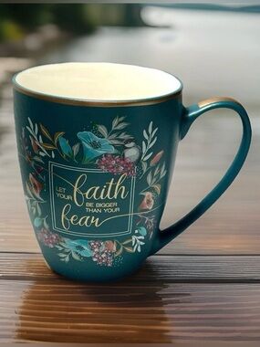 With Love Inspirational Faith Coffee Mug 12 oz  Floral Teal Colorful Gift Cozy